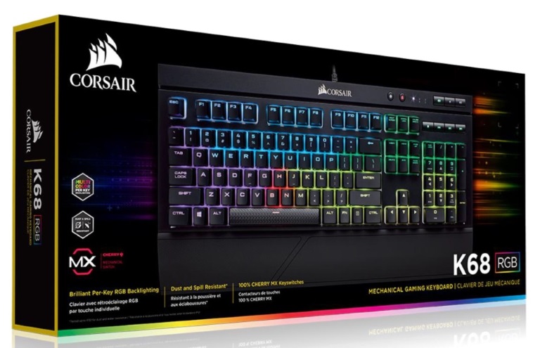 Corsair K68 RGB IP32 Dust and Water Spill Resistant. Mechanical Gaming Keyboard, Backlit RGB LED, Cherry MX Red,